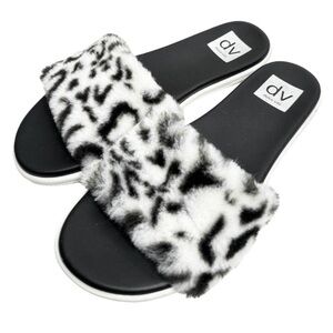 DV by Dolce Vita Women's Black and White Faux Fur Slides